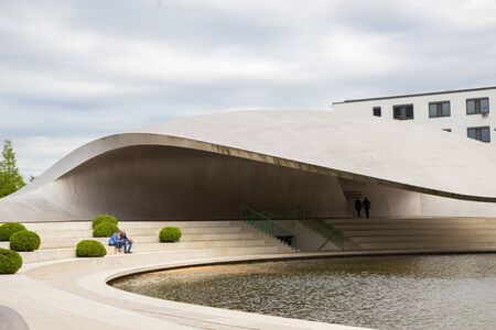 GERMANY, WOLFSBURG - 30 MAY 2019: modern futuristic Porsche pavilion in Autostadtのeditorial素材
