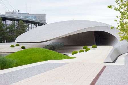GERMANY, WOLFSBURG - 30 MAY 2019: modern futuristic Porsche pavilion in Autostadtのeditorial素材