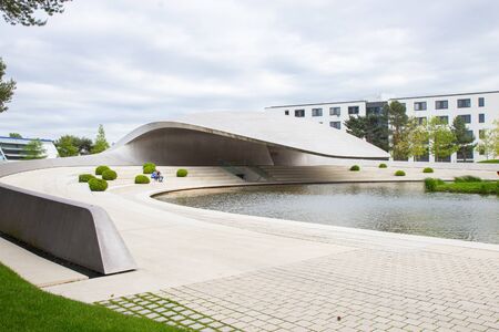 GERMANY, WOLFSBURG - 30 MAY 2019: modern futuristic Porsche pavilion in Autostadtのeditorial素材