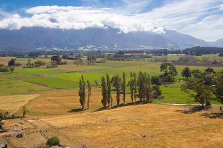 aerial view from airplane of countryside near Kaikoura, New Zealandの写真素材
