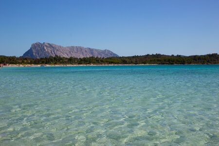 view of Isola Tavolara from Sardinia beaches, Italyの写真素材