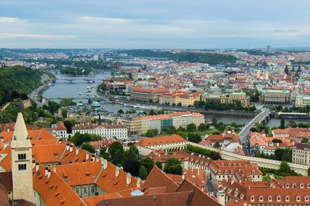 arerial view of the roofs of Prague old town, Czech Republicの写真素材
