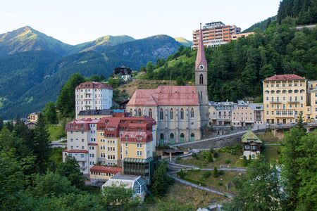 Houses in famous Bad Gastein town in Austrian Alpsの写真素材