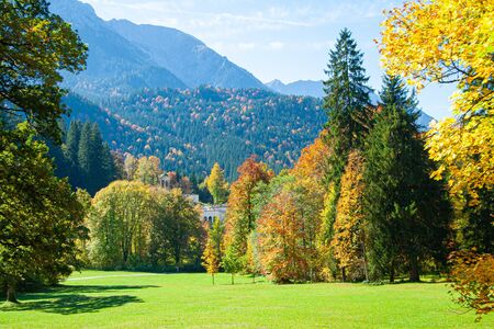Sunny autumn day in Bavarian Alps, southern Germanyの写真素材