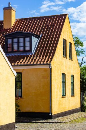 old yellow houses of old fisherman town Dragor, Denmarkの写真素材