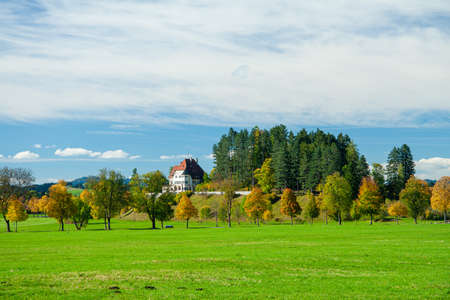 Beautiful fields and meadows of Bavarian Alps, Germanyの写真素材