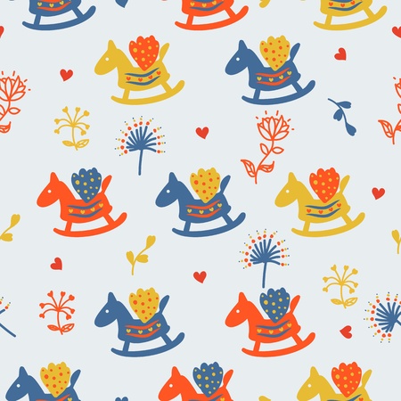 Horses seamless pattern with flowersのイラスト素材