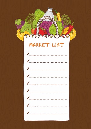 Shopping bags - list with vegetableのイラスト素材