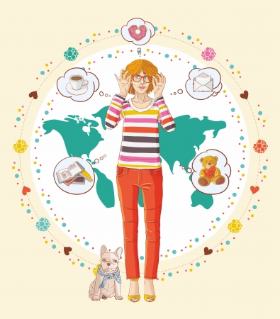 Pretty young woman thinking of her plansのイラスト素材