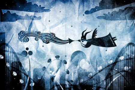 Vintage illustration  with angel in the skyの写真素材