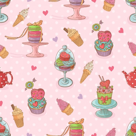 Sweet seamless pattern  with cupcakes and ice creamのイラスト素材