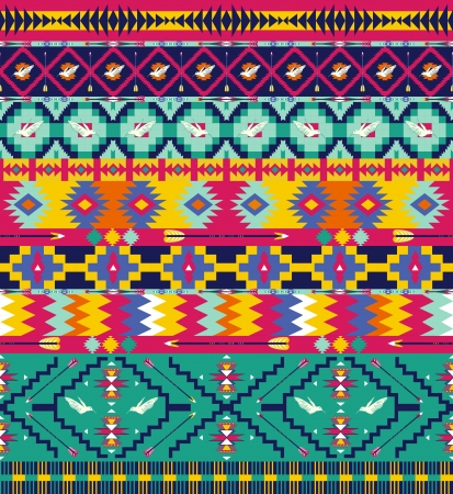 Seamless colorful aztec pattern with birds, and arrowのイラスト素材
