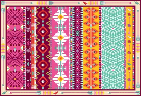 Seamless colorful aztec carpet with birds, and arrowのイラスト素材