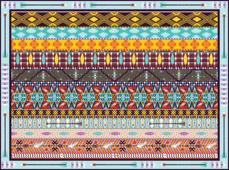 Seamless colorful geometric tribal rug with birds, and arrow