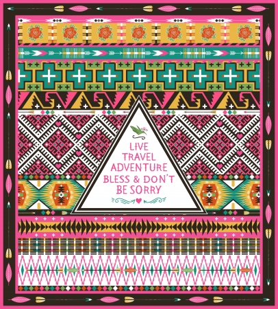 Hipster seamless tribal pattern with geometric elements and quotes typographic textのイラスト素材