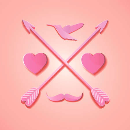 Vector hipster card with icons symbols for Valentines dayのイラスト素材