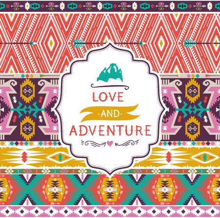 Navajo seamless tribal pattern with quotes on labelsのイラスト素材