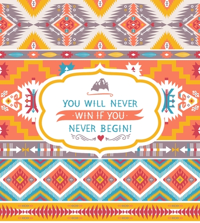 Bright colorful decorative geometric pattern in tribal american styleのイラスト素材