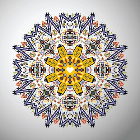 Ornamental round colorful geometric pattern in aztec styleのイラスト素材
