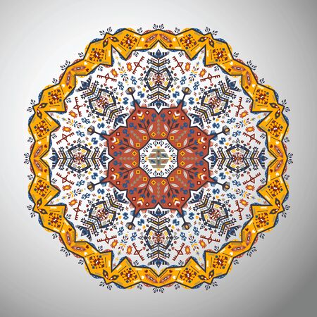Ornamental round colorful geometric pattern in aztec styleのイラスト素材