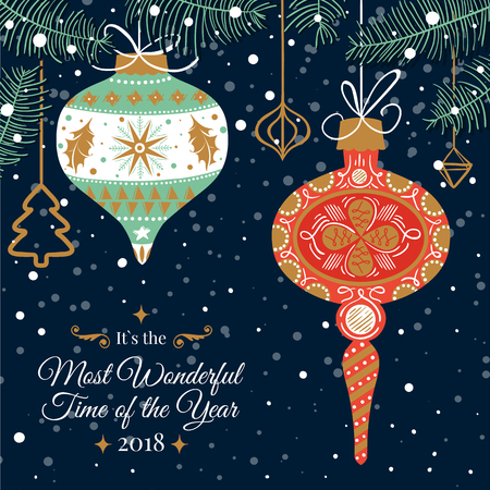 Holidays greeting card in retro style Vector illustration.のイラスト素材