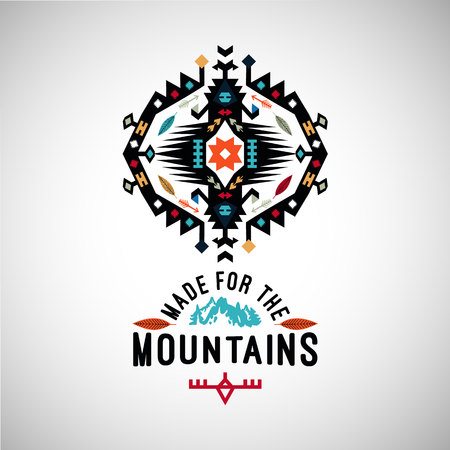 Colorful decorative element on native ethnic style with wording made for the mountainsの写真素材
