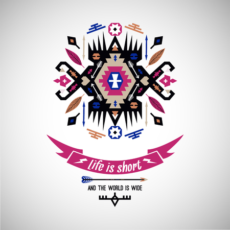 Vector colorful decorative element on native ethnic styleのイラスト素材