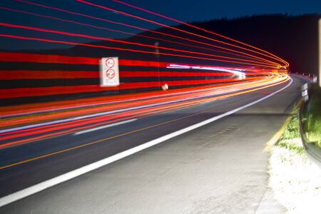 Lightpainting on the busy A7 motorway in Germanyの写真素材
