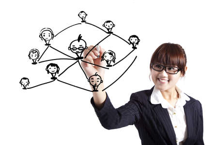 business woman drawing social network Relationship diagramの写真素材