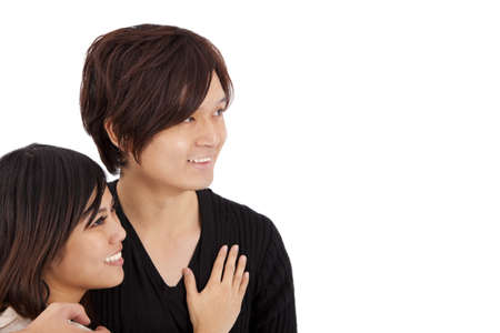 happy young couple in love isolated on white backgroundの写真素材
