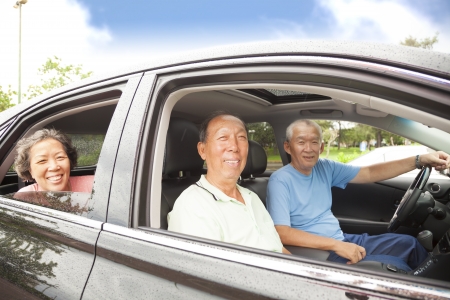 happy seniors enjoying road trip and travelの写真素材
