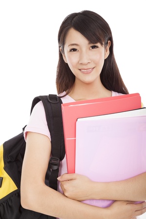 young pretty asian woman with booksの写真素材