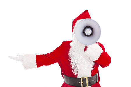Santa Claus holding megaphone with showing gestureの写真素材