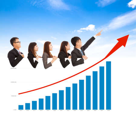 business people with a marketing situation bar chartの写真素材