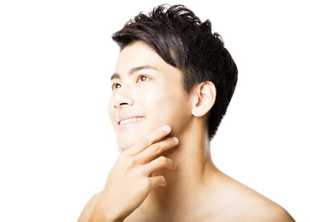 Closeup portrait of attractive young man faceの写真素材