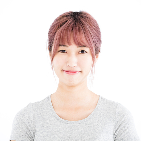closeup asian young woman face portrait の写真素材