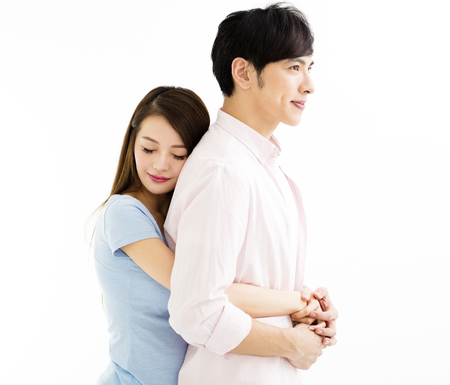 portrait of a loving young couple embracingの写真素材