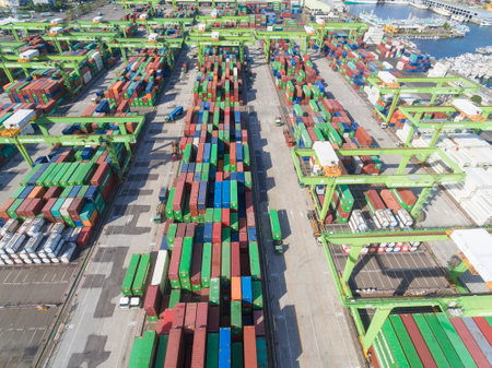 KAOHSIUNG, TAIWAN-July 10:Stacks of containers  Terminal on july 10, 2017 in Kaohsiung harbor.
