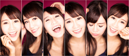 collage with different emotions in same young womanの写真素材