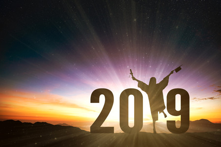 successful female graduation with 2019  year concept