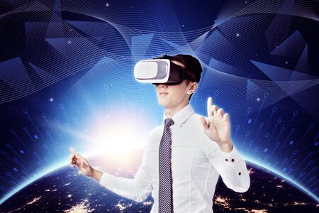 Portrait of a young busineeman with  vr glasses