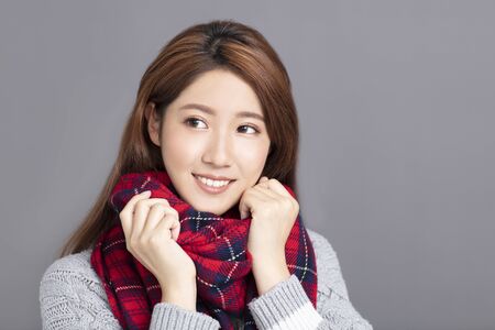 Young Beautiful Woman in winter clothesの写真素材