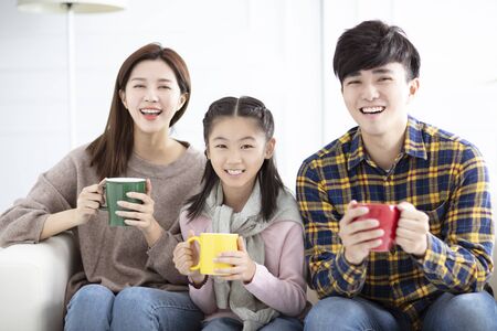 Happy asian family   at homeの写真素材