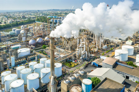 Aerial view oil and gas petrochemical industrial  and Refinery factoryÂ のeditorial素材