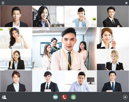 screenshot of  smiling business group online brainstorm on video conferenceの写真素材