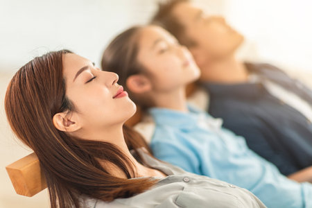 Happy family at homeの写真素材