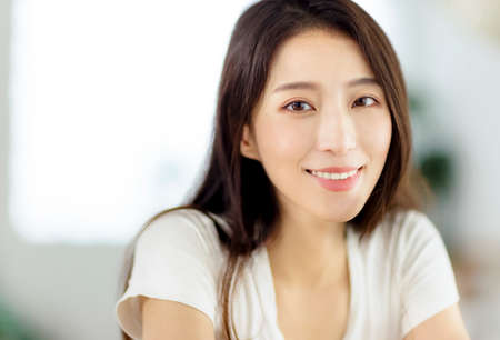 Smiling of cheerful beautiful pretty asian woman with clean fresh healthy skinの写真素材