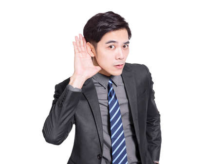 young man feels anxious and complicated mood Isolated on white background.