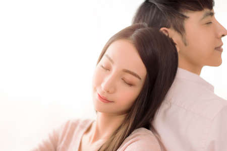 Close up of smiling beautiful young coupleの写真素材
