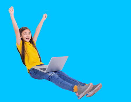 happy student girl studing with laptop computer